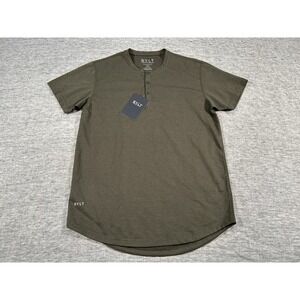 Bylt Drop Cut Shirt Henley Signature Mens Medium Green Short Sleeve Curved Hem